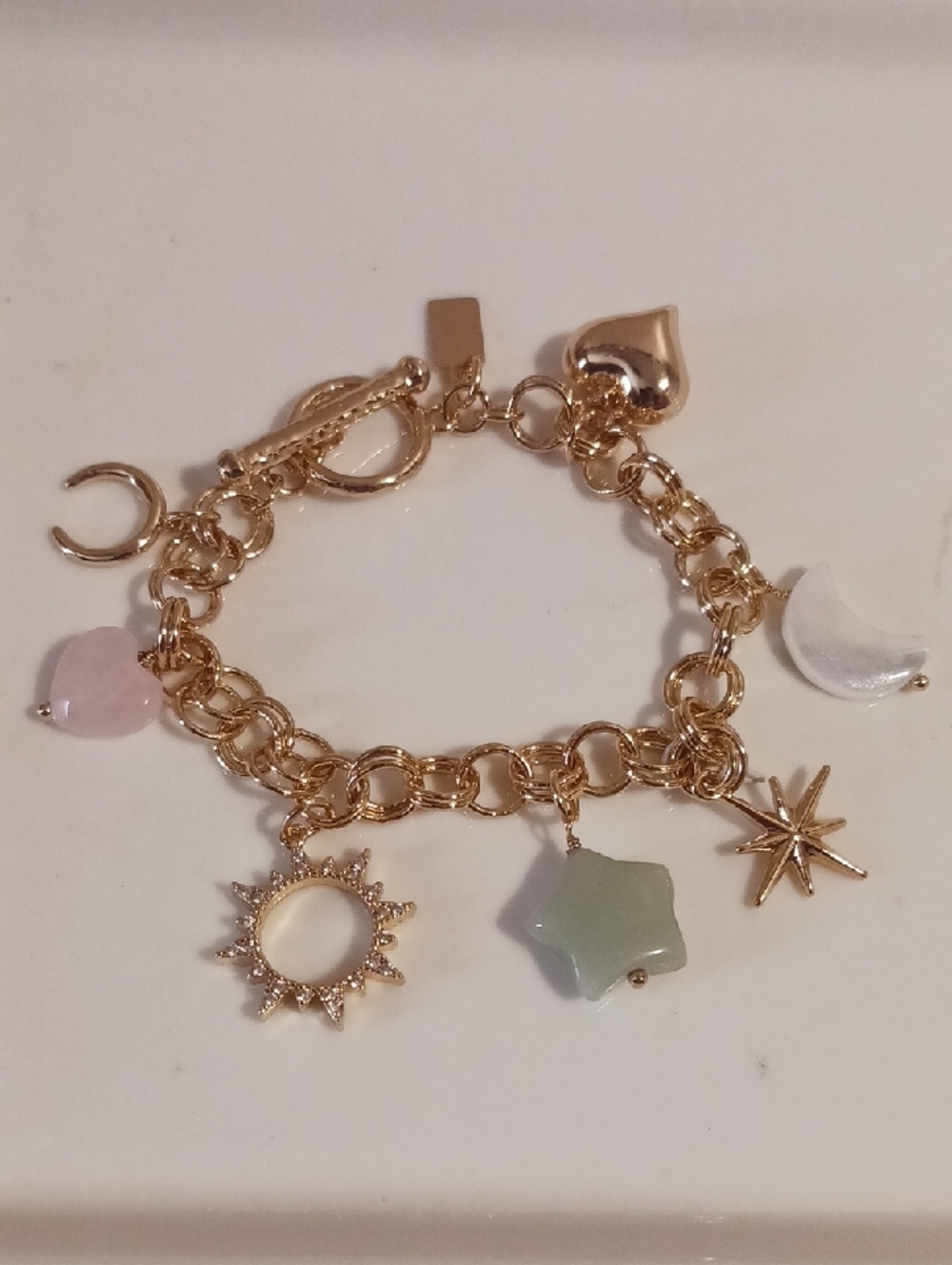 Gorgeous! Luna Norte 🌙Gold Charm Bracelet with Pastel Gemstone Charms
